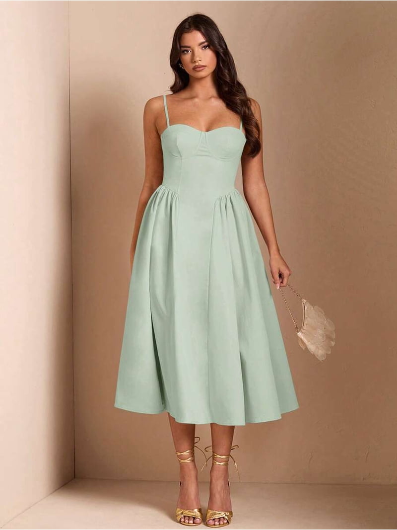 green fit and flare midi dress Mint Spaghetti Strap & For Elegant Day To Evening Wear green evening dresses