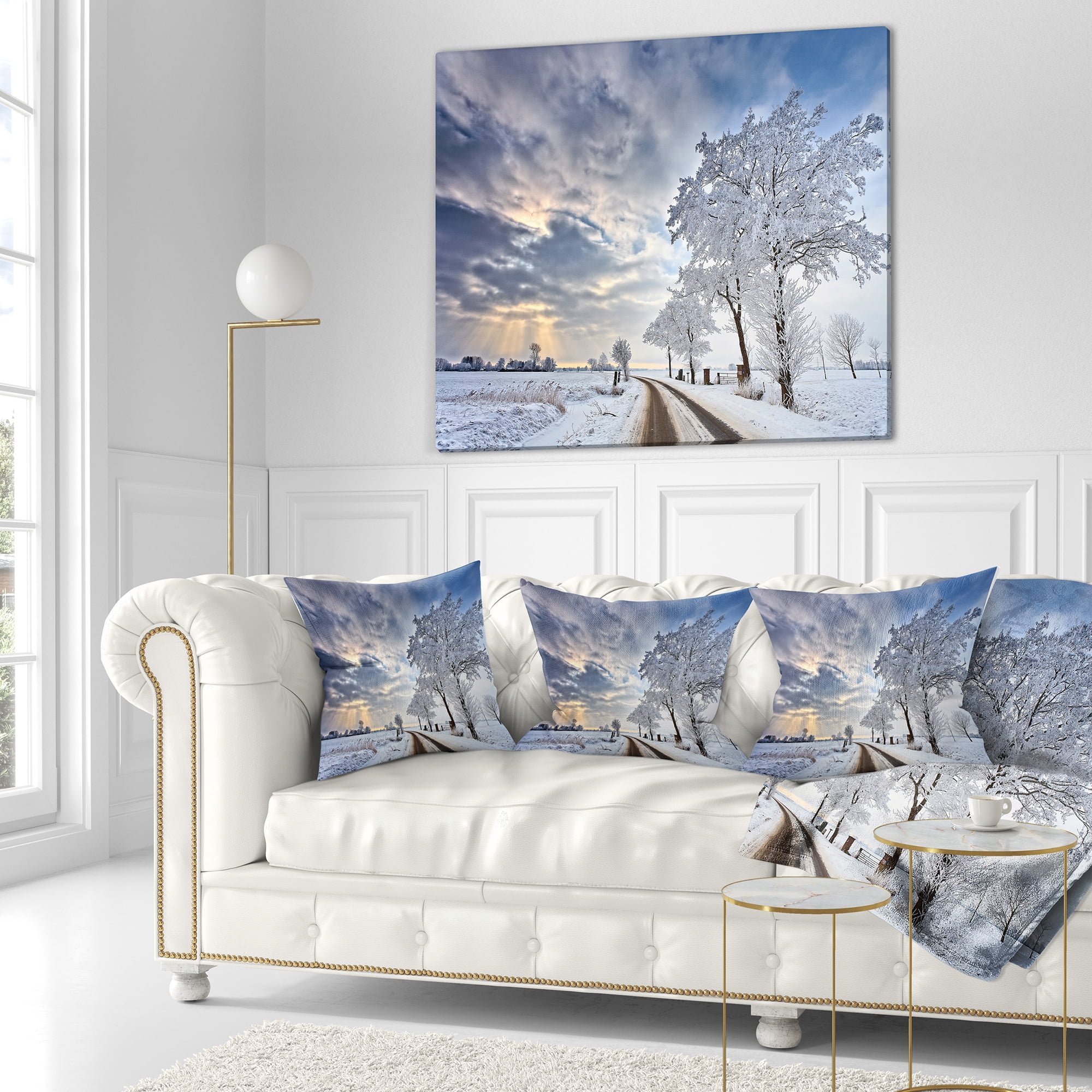 Designart Cloudscape in White Winter Terrain - Landscape Printed Throw Pillow - 18x18
