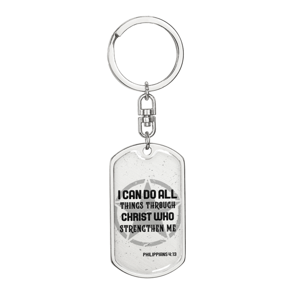 I Can Do All Things Star Christian Keychain Stainless Steel or 18k Gold Dog Tag Keyring