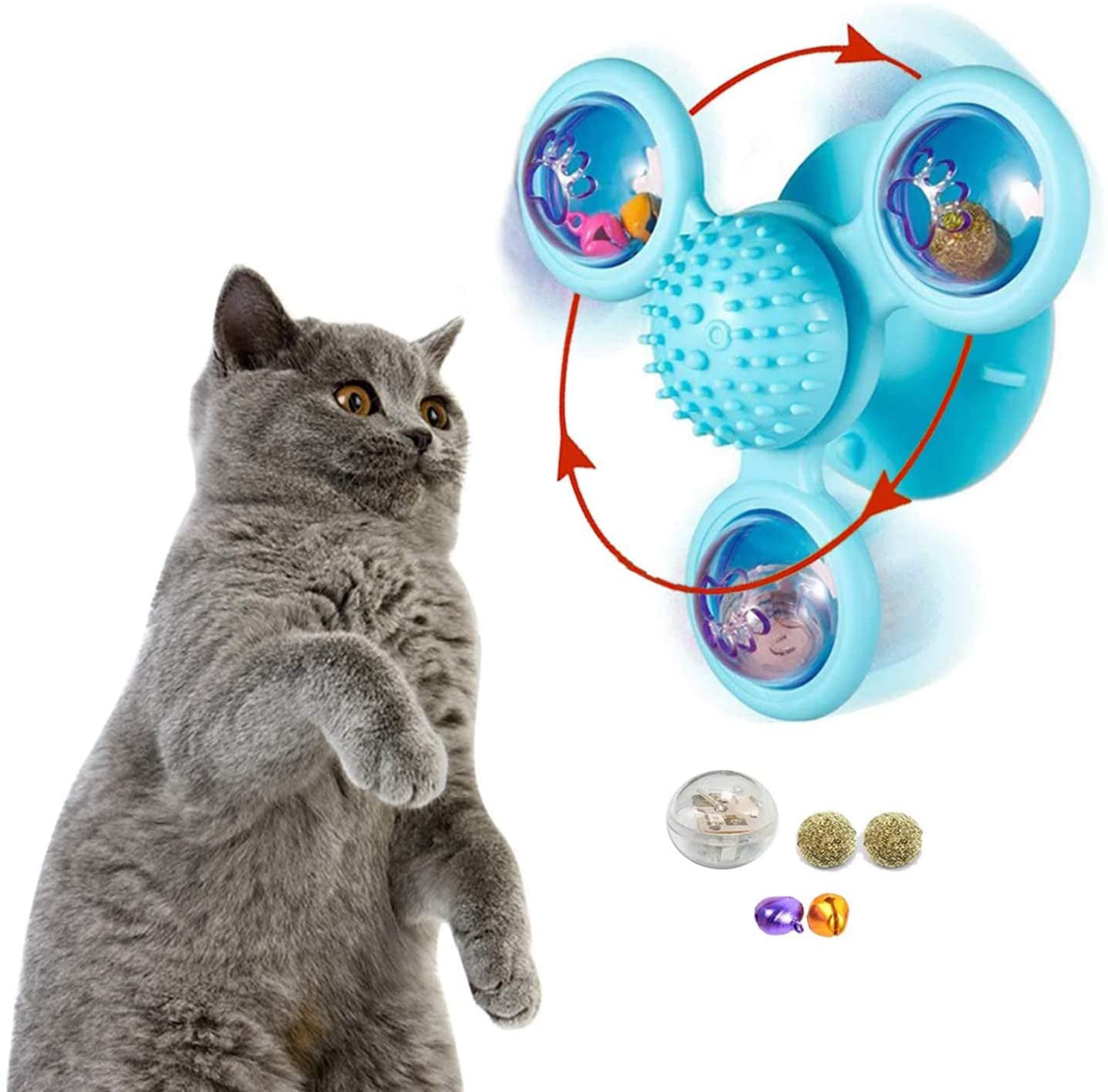 Nincee Cat Interaction Spinner Toy,LED Flash Light Creative Transparent Windmill Turntable Cat Molar/Massage Toy Yellow