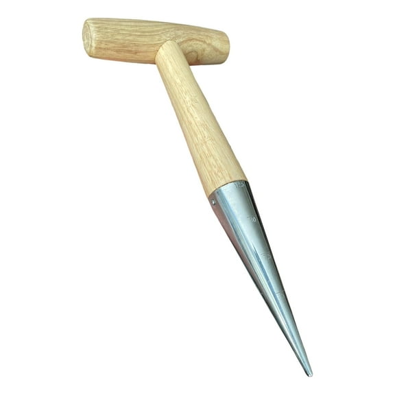 Garden Guru Steel Dibber Planter Tool for Planting Seeds & Bulbs - High Carbon Steel & Comfortable Wood Carved Handle - for Consistent Planting Flowers Tulips, Daffodils, Dahlias