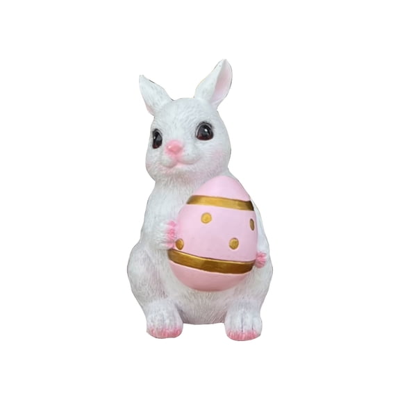 Easter Bunny Figurine Decor, Spring Resin White Rabbit Statue Tabletop Ornament, Festival Present for Garden Home Table Office Dining Room Mantle Party Supplies Holding Easter Egg