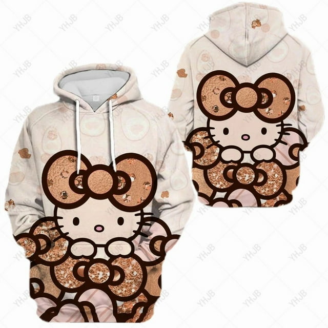 Chandail à Capuche Imprimé Hello Kitty Mignon pour Femmes, Décontracté, Col Rond, Vêtements de Sport, Chandail Ample, Automne