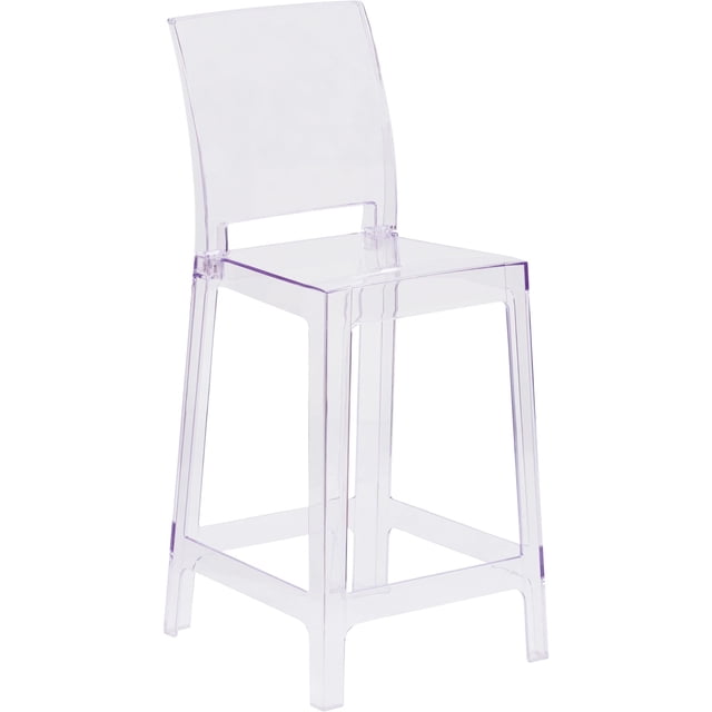 Bowery Hill 40"H Contemporary Plastic Square Back Bar Stool in Crystal Clear