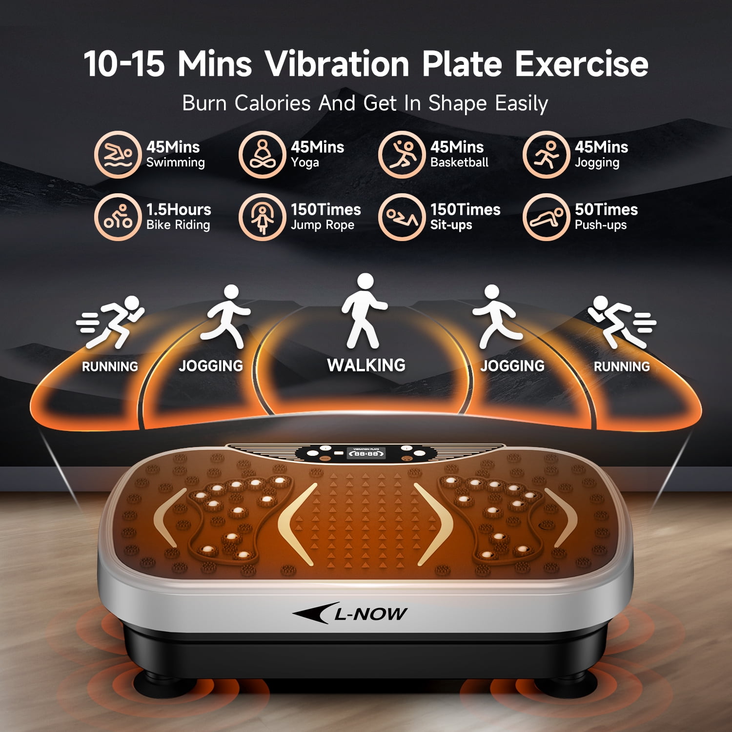 Lnow Vibration Plate Exercise Machine, Full Body Workout Machine for Weight Loss, Vibration Platform w/ 2 Resistance Bands 350lbs, Christmas Gifts