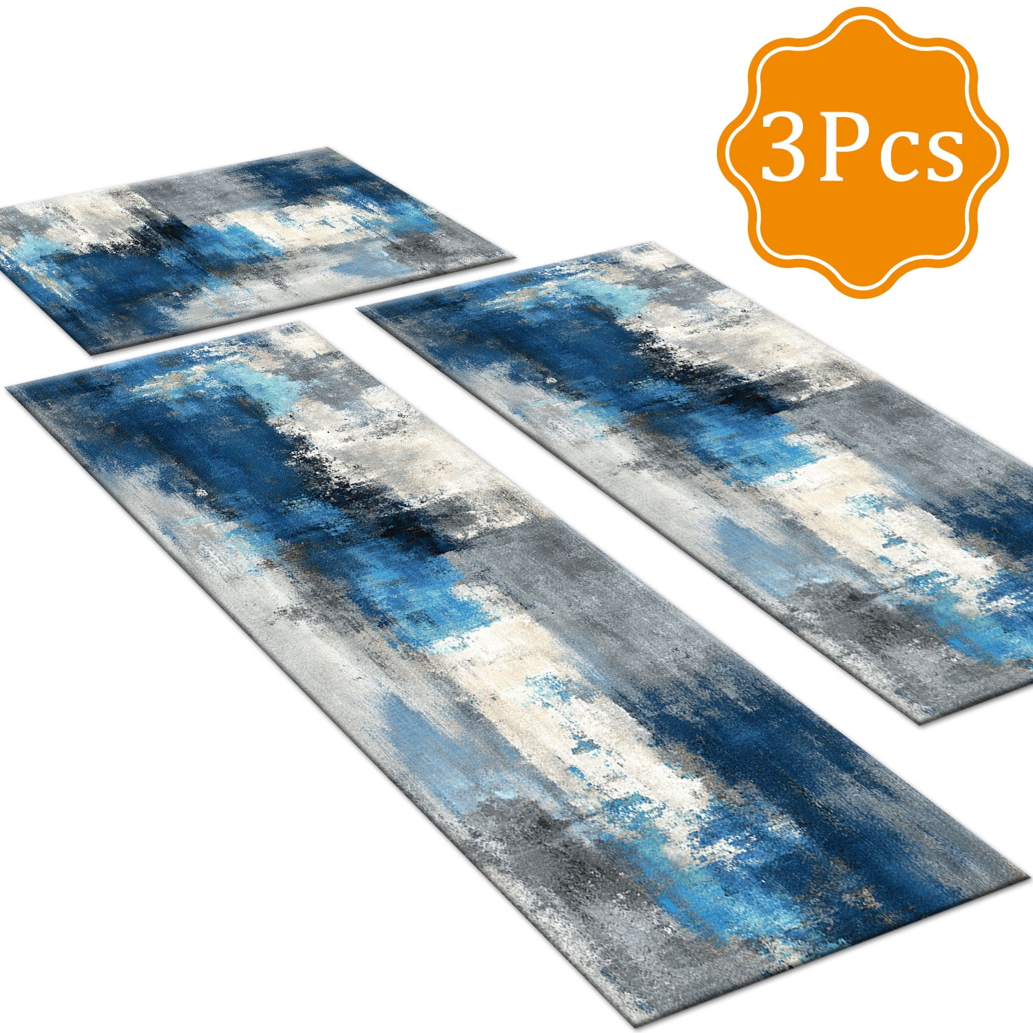 3-Piece Farmhouse Kitchen Rug Set, Washable Anti Slip Striped Floor Mats in 3 Sizes, Stain Resistant Decor Rugs for Kitchen Hallway Bathroom Home Christmas Decor
