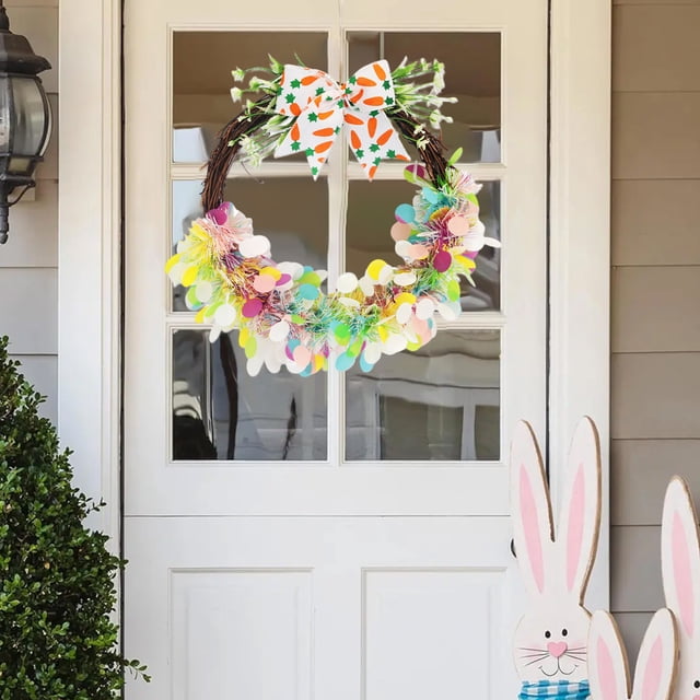 Dvkptbk Easter Wreath Decorated with Colorful Eggs Bunnies and Ribbons A Spring Party Decoration and Door Hanging Suitable for Easter Decorations easter decorations