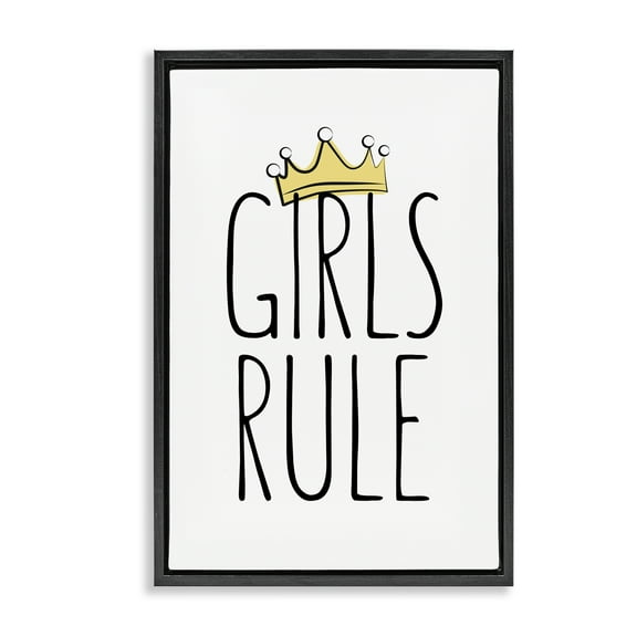 Stupell Industries Girls Rule with Crown Text & Numbers Painting Black Floater Framed Canvas Art Print Wall Art, 17 x 25