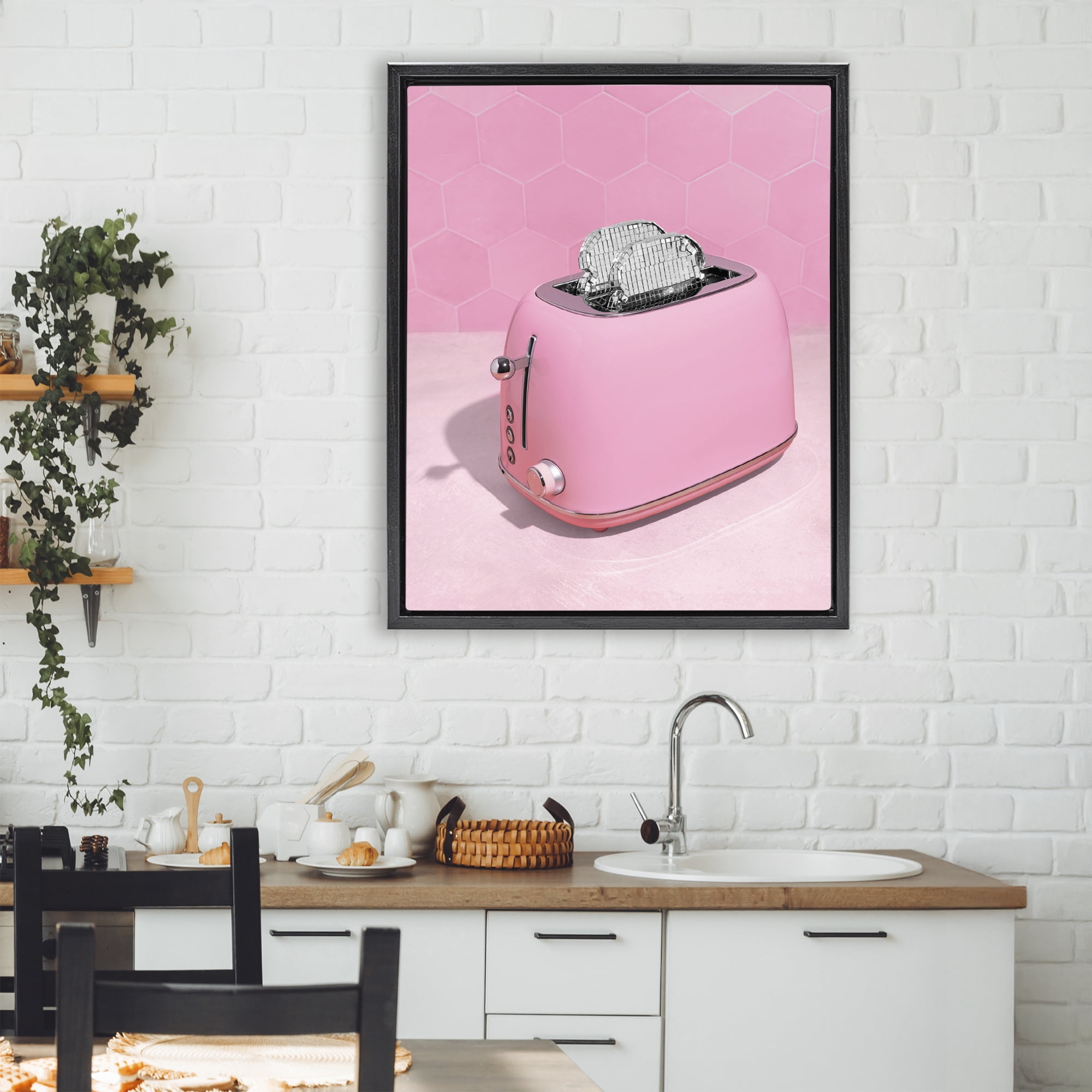 Stupell Industries Disco Toaster over Pink Black Framed Floater Canvas Wall Art, design by LISH Creative