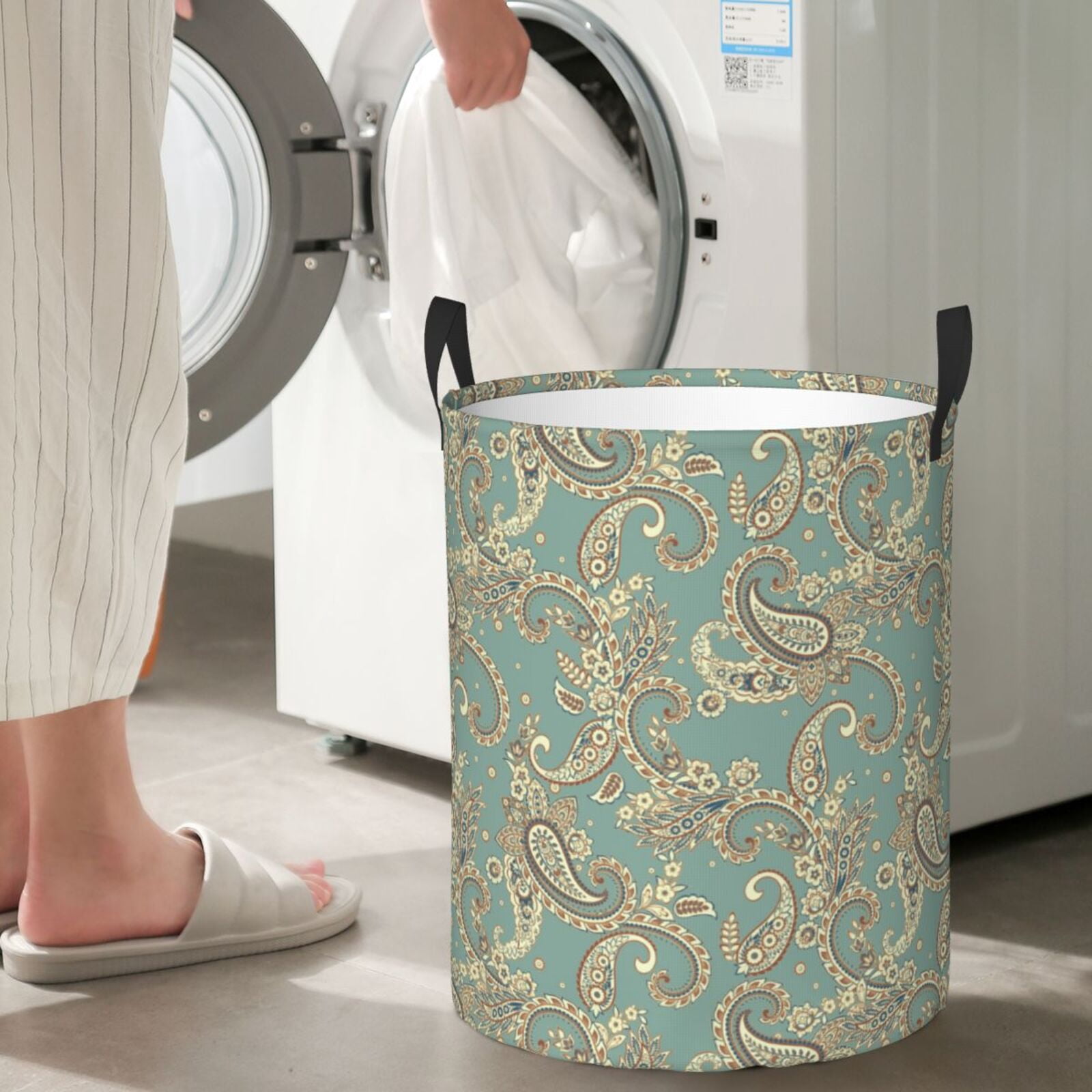 Large Laundry Basket with Handles - Paisley Pattern No.9071 Kids Baby Dirty Clothes Laundry Hamper for Bedroom Aesthetic