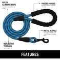 thumbnail image 3 of Heavy Duty Rope Dog Leash, 5 FT Nylon Pet Leash, Soft Padded Handle Thick Lead Leash for Large Medium Dogs Small Puppy Light Blue, 3 of 6