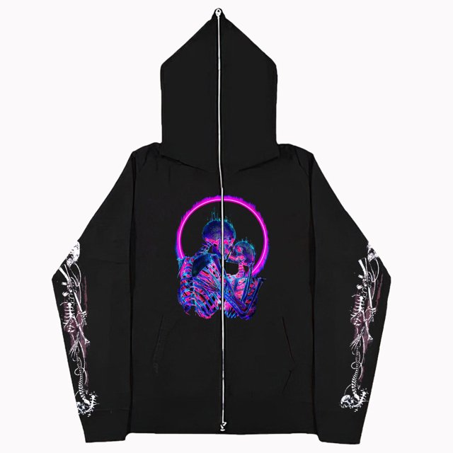 Sudadera de calavera oscura europea y americana para hombre y mujer, sudaderas con capucha góticas para pareja, sudadera Harajuku con cremallera de gran tamaño 2023
