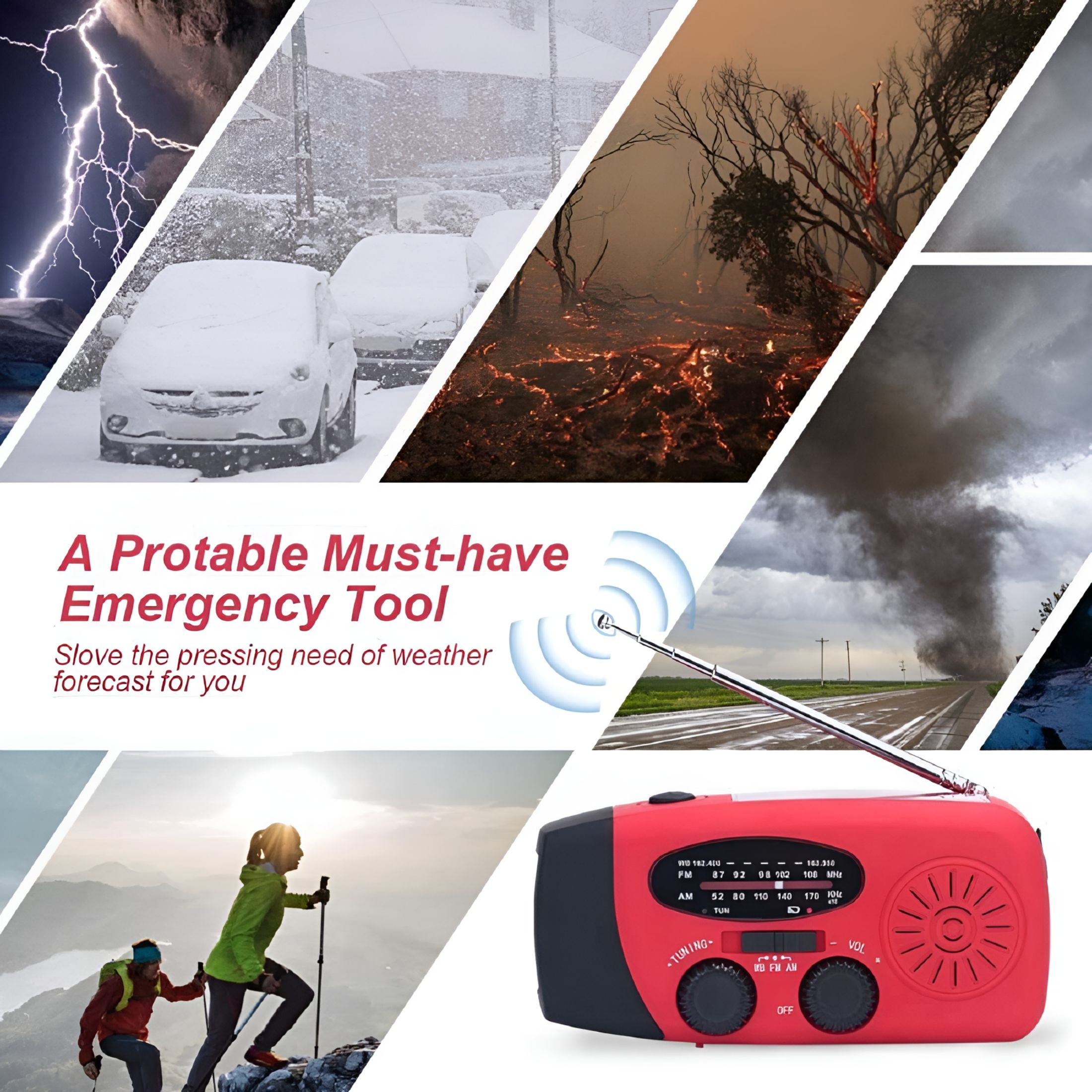GJX 2026 New Solar Hand Crank Radio Am/Fm/Noaa/Wb Weather Emergency Radio,Dynamo Led Flashlight 2000Mah Power Bank for Iphone/Android Smart Phone for Camping,Hiking,Travel,Emergencies