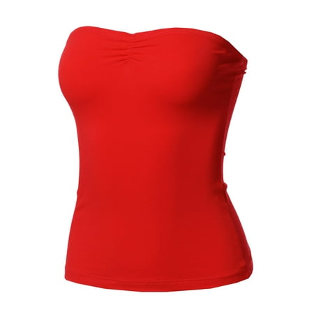 Cottage Tab Top - FashionOutfit Women's Solid Sexy Tube Top With Chest Ruching Detail