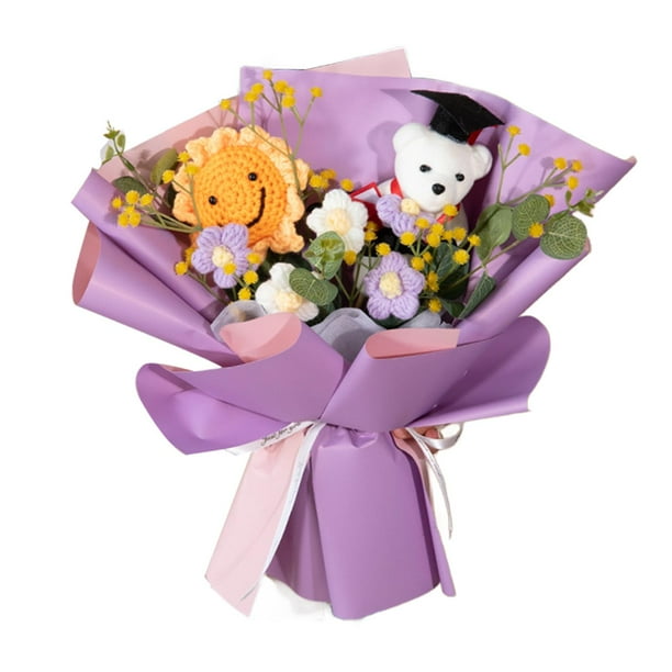 Ramo de flores de ganchillo, decoración del hogar, regalo, ramo de punto terminado para papá. Púrpura