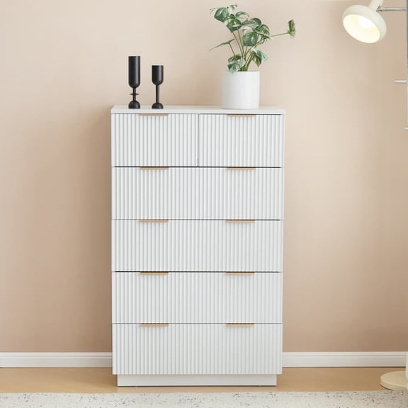 Hassch 6 Drawers Dresser for Bedroom, Chest of Drawers, Closet Storage Organizer for Living Room, Hallway, White
