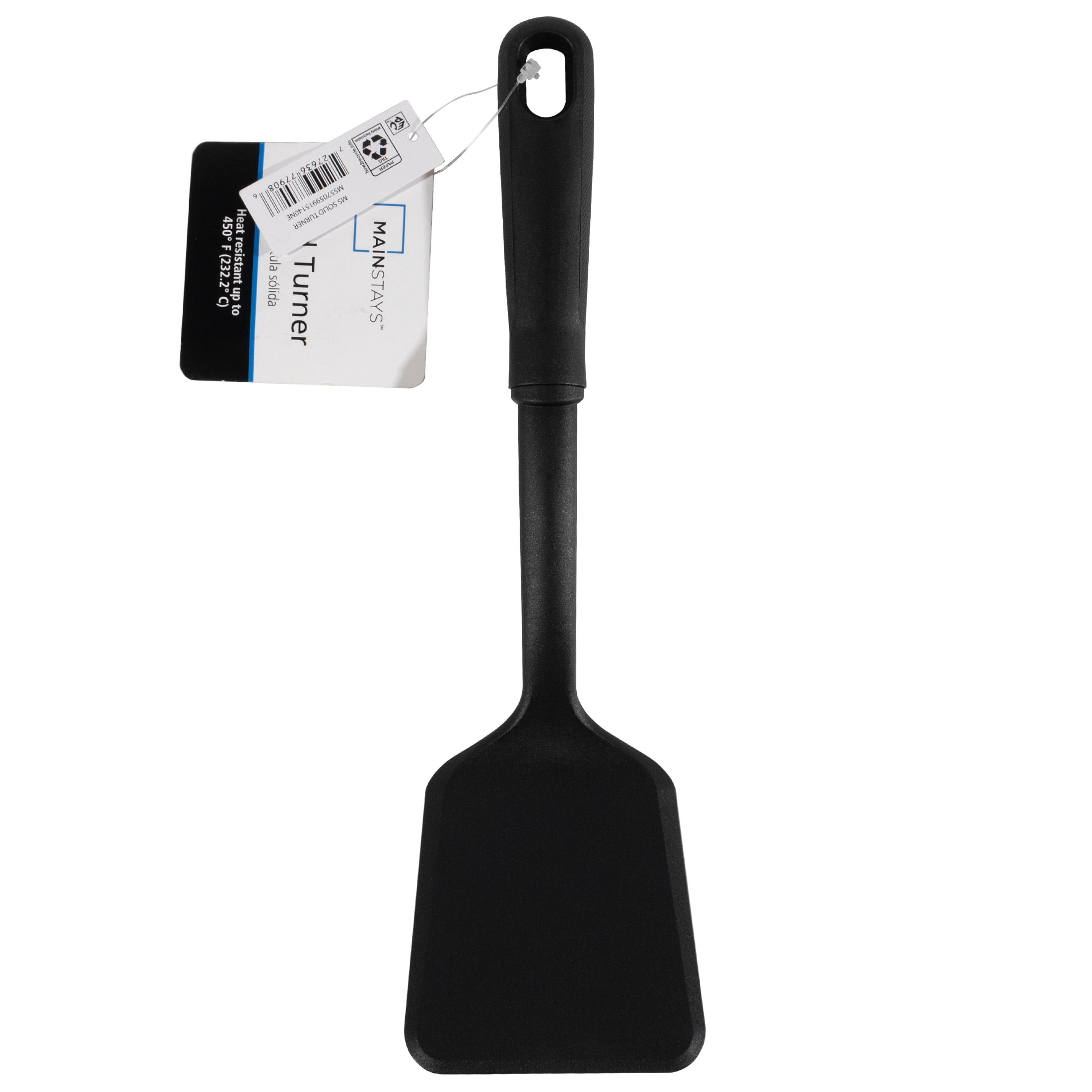 Mainstays Nylon Solid Turner Kitchen Spatula, Comfort Grip Handle, 12.4 in, Black