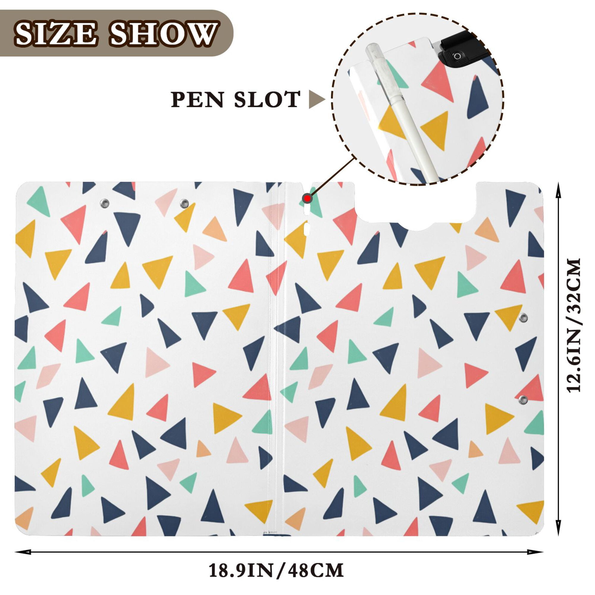 FORMRS A4 Clipboard Folder with Pen Holder Horizontal Foldable School Office Binder, White Minimalist Triangles