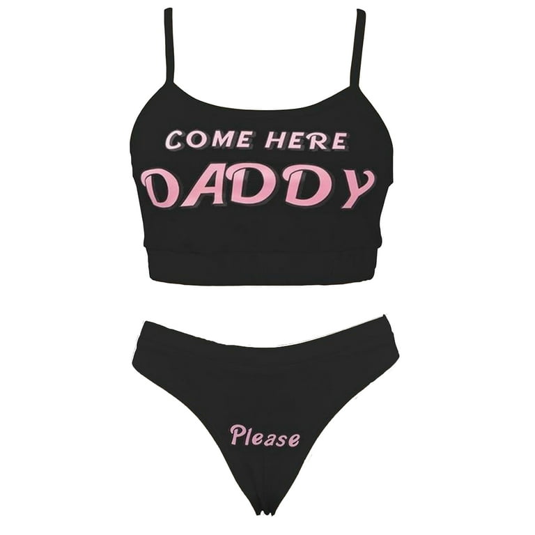 Women Sexy Lingerie Set Come Here Daddy Please Sleeveless Tank Top