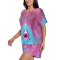 thumbnail image 2 of Kdxio Pink Shark Pool Fantasy Print Pajamas Sets for Women Short-Sleeved Pjs with Lounge Shorts Two Piece Sleepwear S-4XL, 2 of 5
