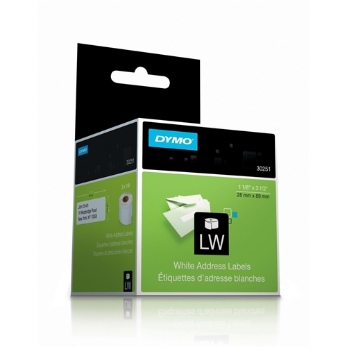 Dymo LW Mailing Address Labels for LabelWriter Label Printers, White, 1-1/8'' x 3-1/2'', 2 rolls of 130 30251