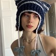 thumbnail image 1 of Gorros de ganchillo a rayas estilo Kpop para mujer, accesorios de punto, gorros kawaii, bonitos jerseys Harajuku, gorras casuales 2023, 1 of 6