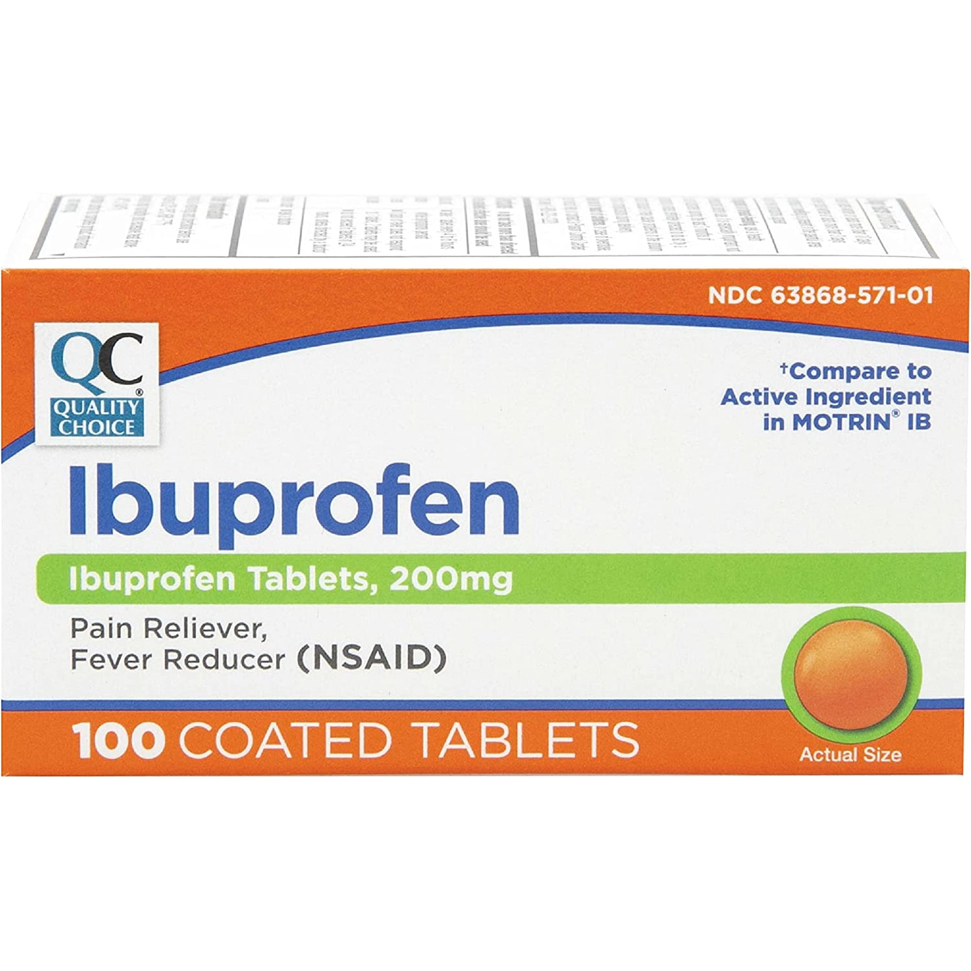 Quality Choice Ibuprofen Tablets, 200 mg, Pain Reliever and Fever Reducer for Toothache, Back Pain, Headache, Body Aches, and More 100 Count of Coated Tablets