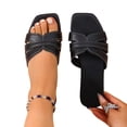 thumbnail image 4 of KIJBLAE Women's Solid Color Square Toe Open Toe Flat Slides, Wide Width Lightweight Casual Slippers for Summer Black 41, 4 of 9