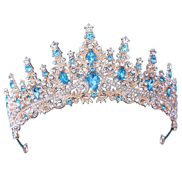 Diadema con corona de boda con diamantes de imitación para mujer, accesorios para el cabello para fiestas de disfraces. Azul oscuro