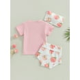 thumbnail image 4 of vera natura Baby Girls Shorts Set, Short Sleeve Letters Print T-shirt with Peach Print Shorts and Bowknot Hairband, 4 of 9