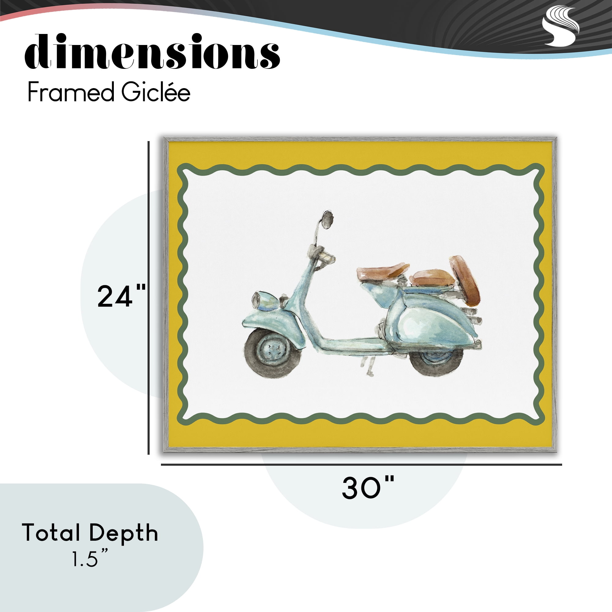Stupell Industries Blue Vespa with Yellow Border Gray Framed Giclee Art, design by Lanie Loreth