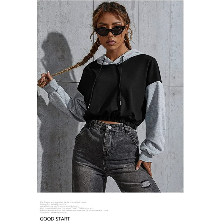CoCopeaunt Women Y2K Cropped Hoodie Cut Out Crop Top Cloth Grunge Emo Korean Hiphop Harajuku Alt Sweatshirt Streetwear Winter Fall Walmart