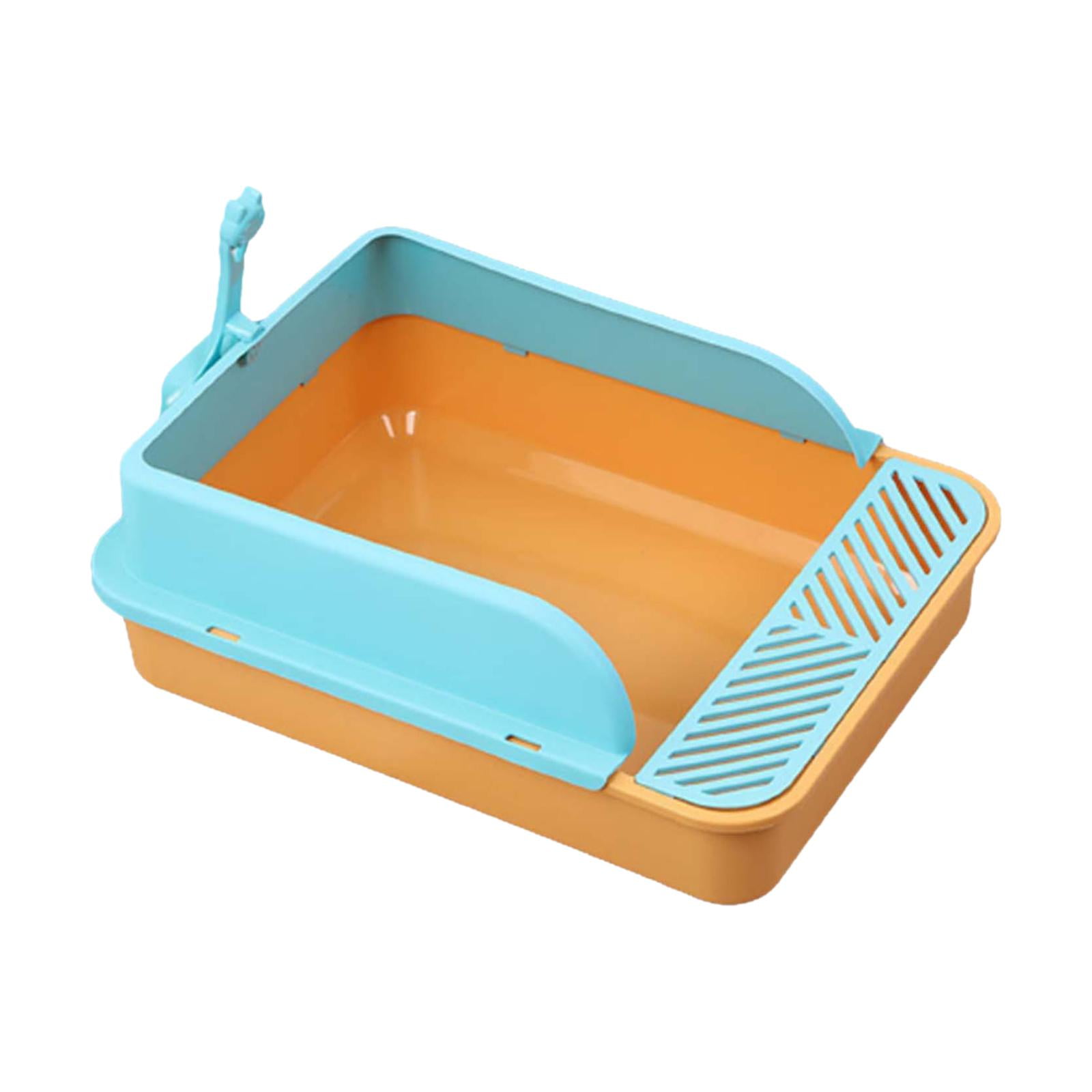 Cat Litter Tray Kitty Litter Pan Cat Sand Box Semi Enclosed Open Top Pet Kitten Toilet for Small Animals Easy to Clean, No Odor Orange and Blue Color L