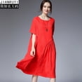 thumbnail image 4 of Vestidos de verano para mujer, color verde, naranja y negro, manga corta, sueltos, informales, para mujer, 4 of 5
