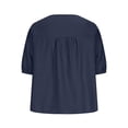 thumbnail image 4 of ClodeEU Women's Summer Short Sleeve Round Neck Cotton Linen Shirts,Retro Embroidered Boho Blouse Tops Navy,Womens Plus XL, 4 of 7