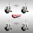 thumbnail image 2 of 3.5 Inch 316SS Black Polyurethane Swivel 3/8 Inch Threaded Stem Caster Set Brake, 2 of 2