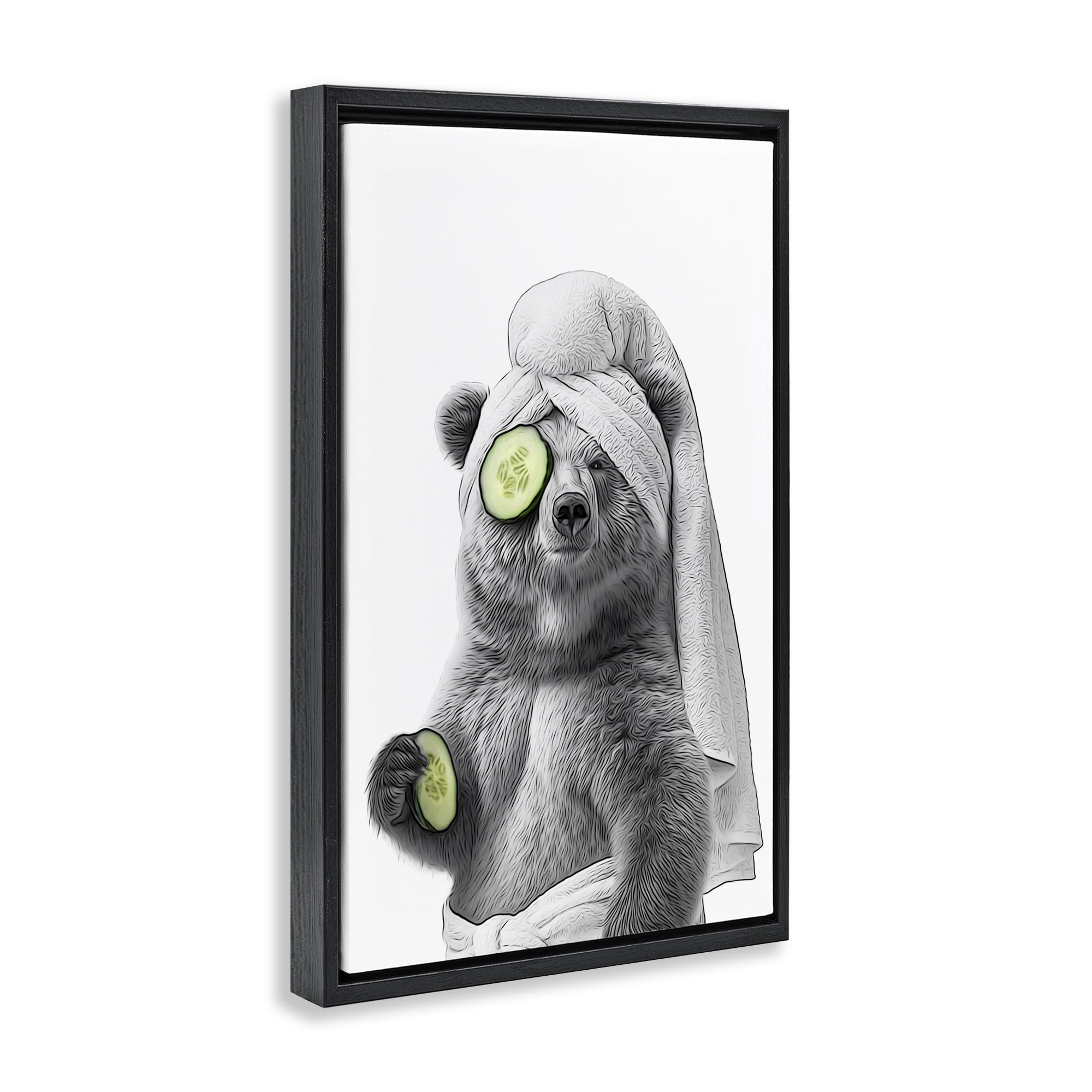 Stupell Industries Fun Bear Face Mask Typography Painting Black Floater Framed Canvas Art Print Wall Art, 17 x 25
