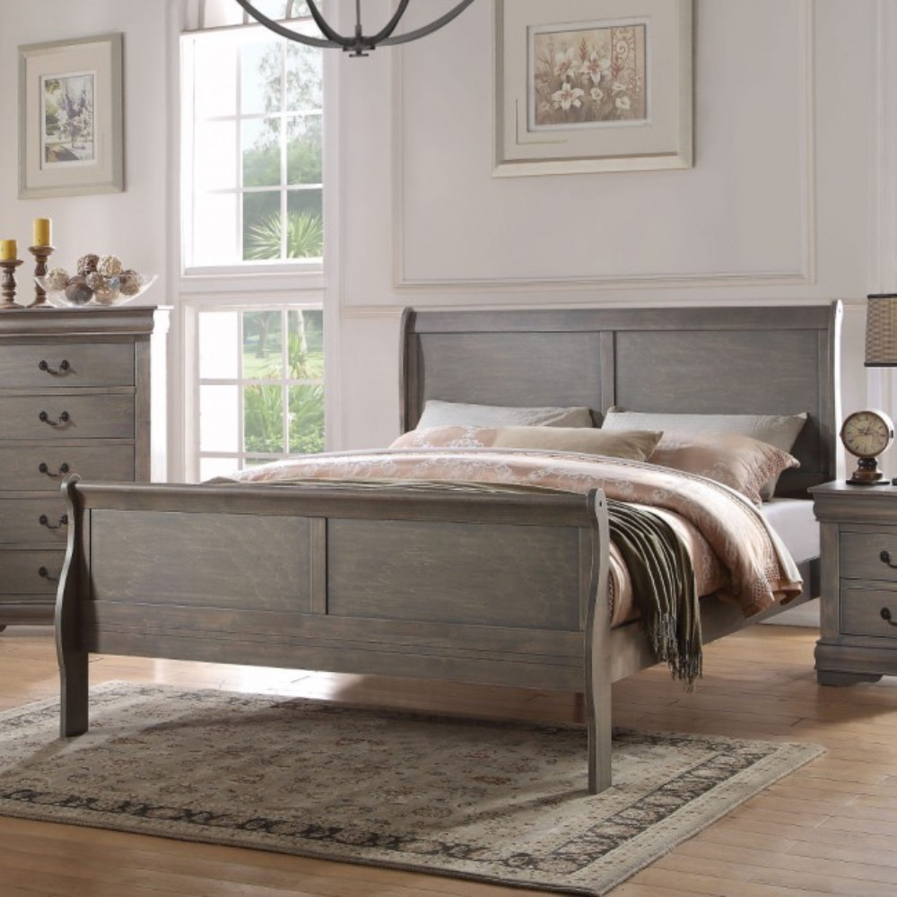 Transitional Style Wooden Queen Size Sleigh Bed, Grey