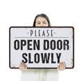 thumbnail image 3 of Open Door Slowly 18 Inch x 24 Inch Novelty Aluminum Metal Sign Hinges And Humans Thank You Durable Weatherproof Perfect for Offices Workshops Classrooms Fun Gift for Teachers Managers, 3 of 6