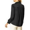 thumbnail image 4 of MODA NOVA Juniors Elegant V Neck Point Collar Long Sleeve Smooth Satin Blouse, 4 of 7