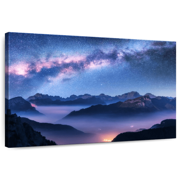Elephant Stock Milky Way Above Misty Dolomites Wall Art - Horizontal Canvas Wall Art - Living Room Wall Decor - Astronomy & Space Canvas - Black And Gray Decor - 12" x 8"