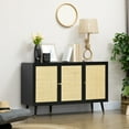thumbnail image 2 of HOMCOM Boho Sideboard Buffet Cabinet with Decorative Rattan Doors, Black, 2 of 10