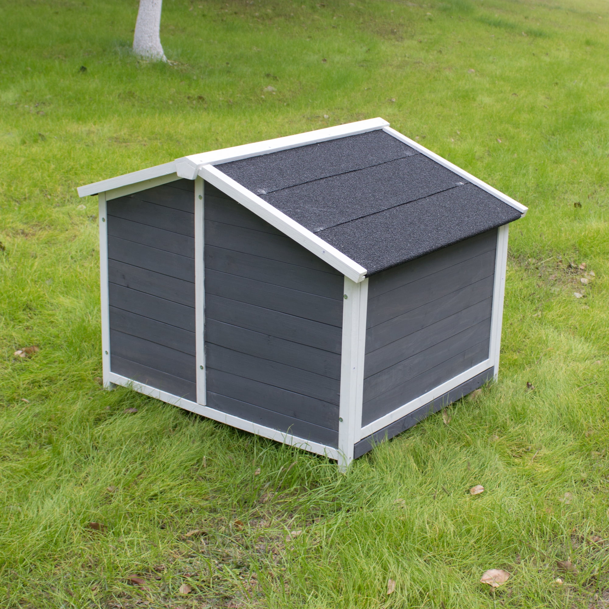 Aukfa Outdoor Wood Lodge Dog House, Pet Dog Puppy Shelter, Waterproof Dog House for Medium Pet