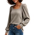 thumbnail image 3 of Women Long Sleeve Puff Sleeve Tops Square Neck Tank Tops Oversized Shirts Flowy Tops Oversized Shirts Thin Shirts Fall Outfits Layering Tops Comfy Clothes Casual Top, 3 of 4