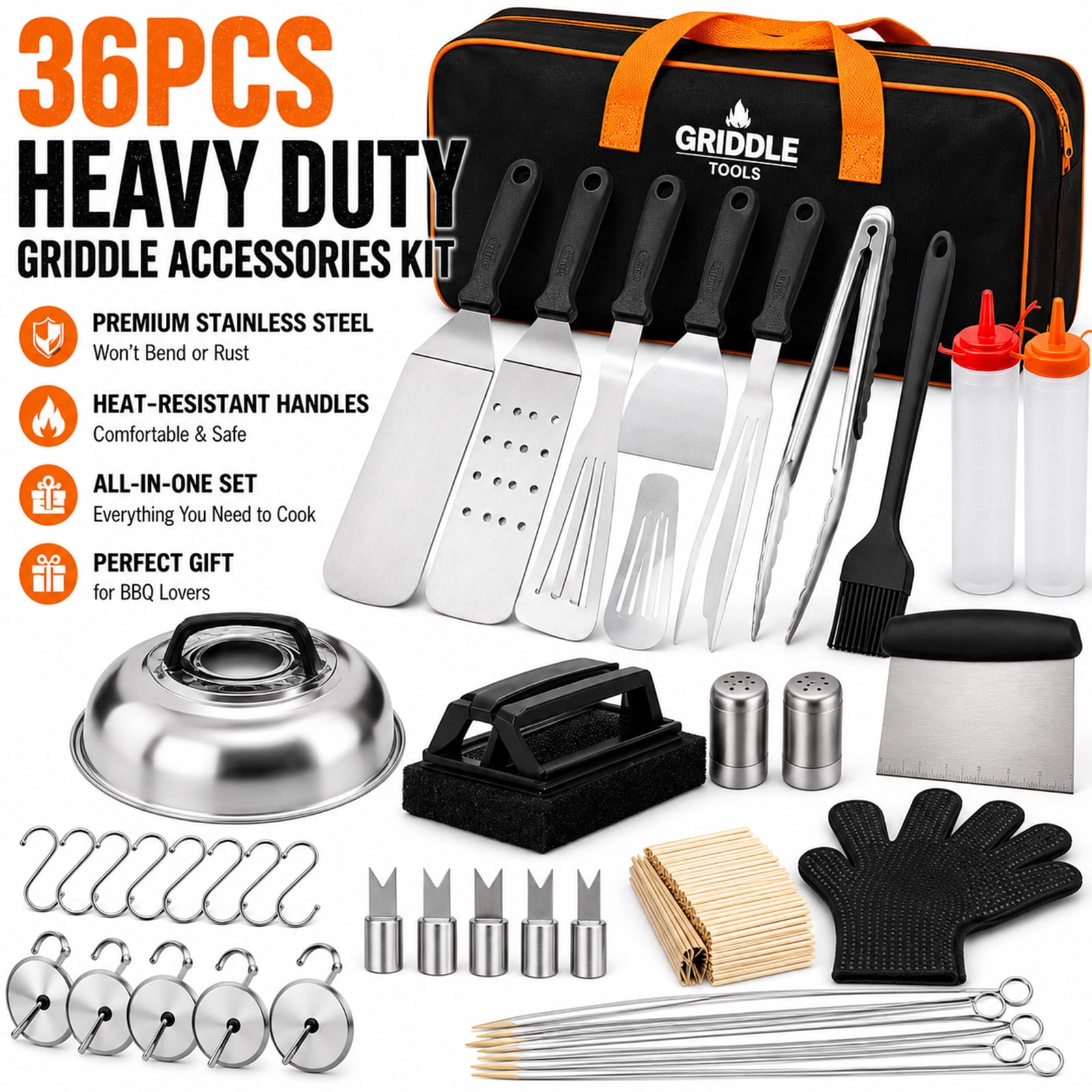 Blackstone Griddle Accessories Kit, Flat Top Grill Accessories Set for Blackstone and Camp Chef with Basting Cover, Scraper for Outdoor BBQ