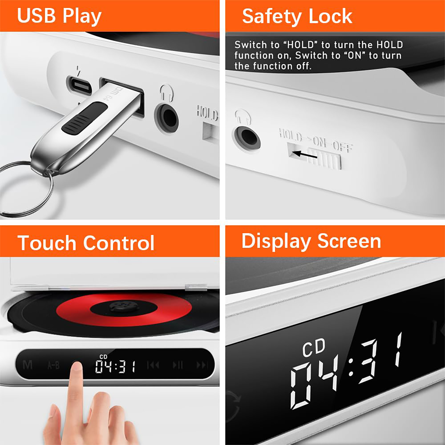 Portable CD Player with Bluetooth 5.1, FM Radio & USB Playback – Dustproof Cover, LED Display, Remote Control, A-B Repeat – Includes Earphones, Compatible with BT Speakers & Headphones