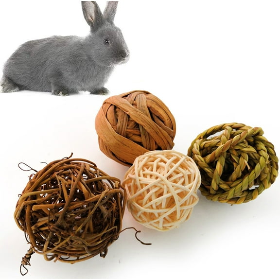 Walbest 4Pcs Small Animal Activity Toy,Chewing Funny Play Toys Natural Woven Grass Ball for Rabbits,Bunny,Guniea Pigs,Gerbils,Birds and Other Small Pets