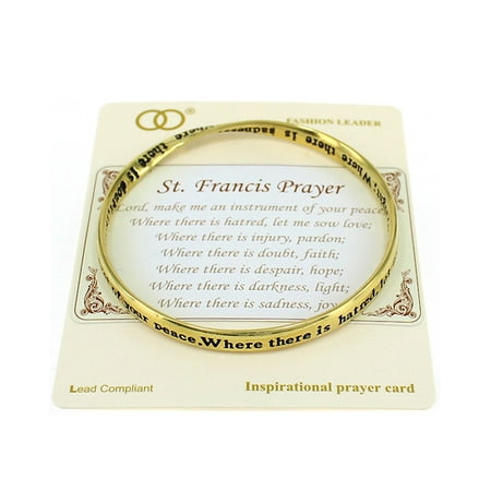 Jewelry Nexus Gold Tone St Francis Prayer Engraved Twist Bangle Gold Tone St Francis Prayer Engraved Twist Bangle Inspirational Bracelet Card By