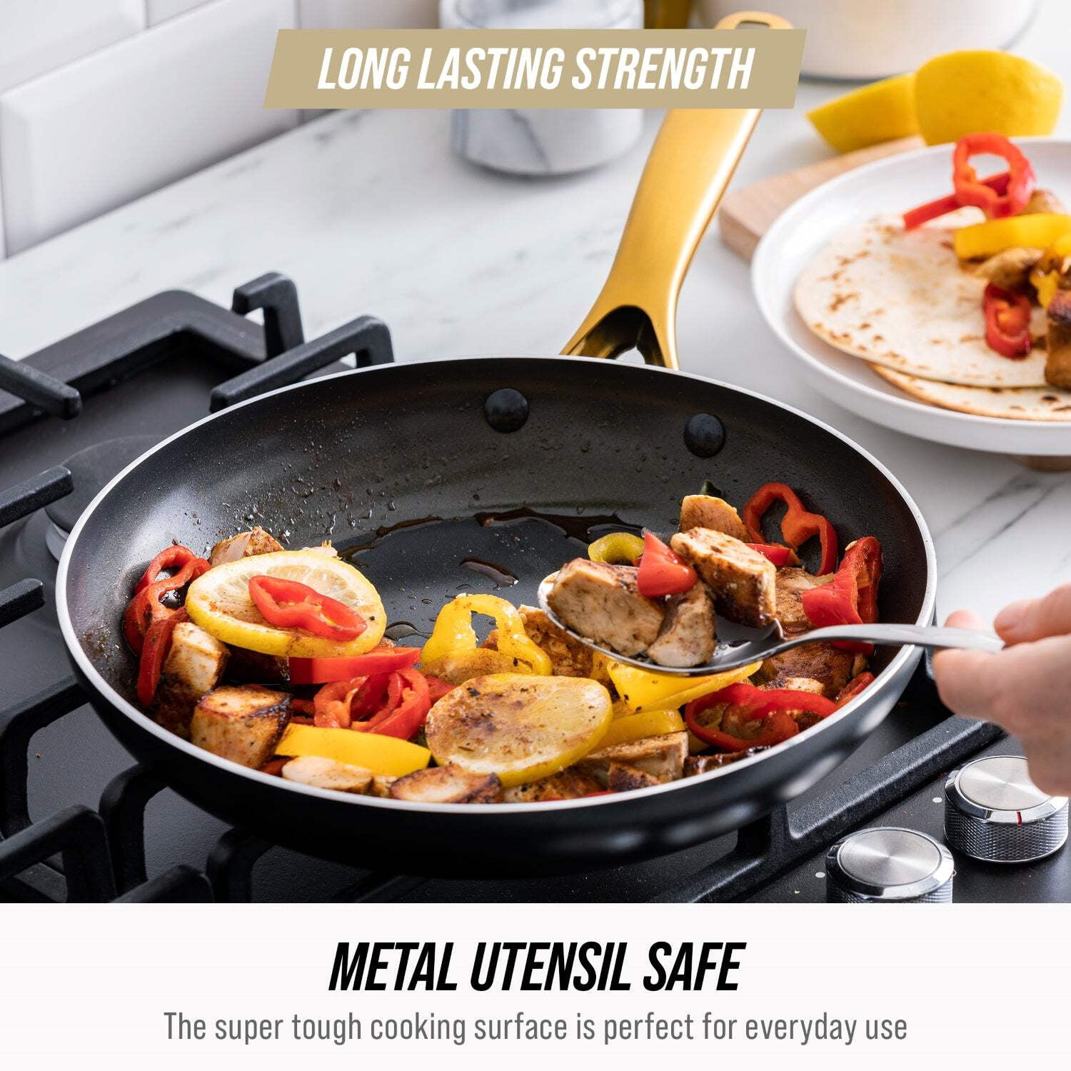 Blue Diamond 14-Piece Ceramic Nonstick Cookware Set – Induction Ready, Gold Handles, Dishwasher Safe, Black