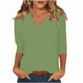thumbnail image 2 of Womens 3/4 Length Sleeve Tops 3/4 Length Sleeve Womens Tops Summer V Neck Shirts Loose Fit Three Quarter Sleeve Tshirts Solid Color Casual Work Shirt, 2 of 4